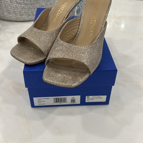 Stuart Weitzman Tia 85 lucite wedge new noir Poudre size 9.5 - Picture 8 of 8